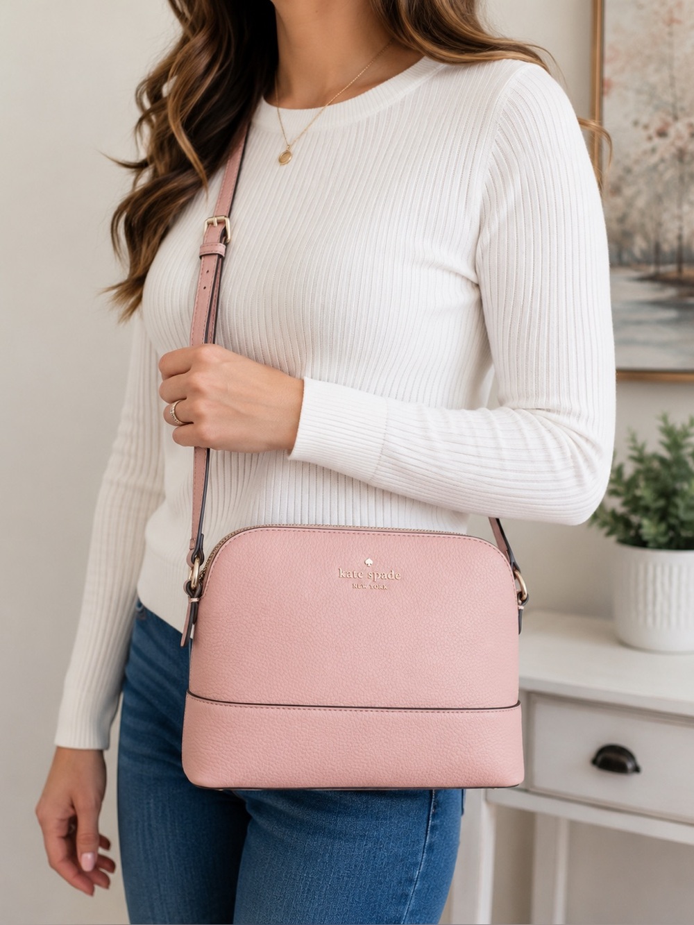 Kate Spade New York Blush Pink Dome Crossbody Bag Pebbled Faux Leather